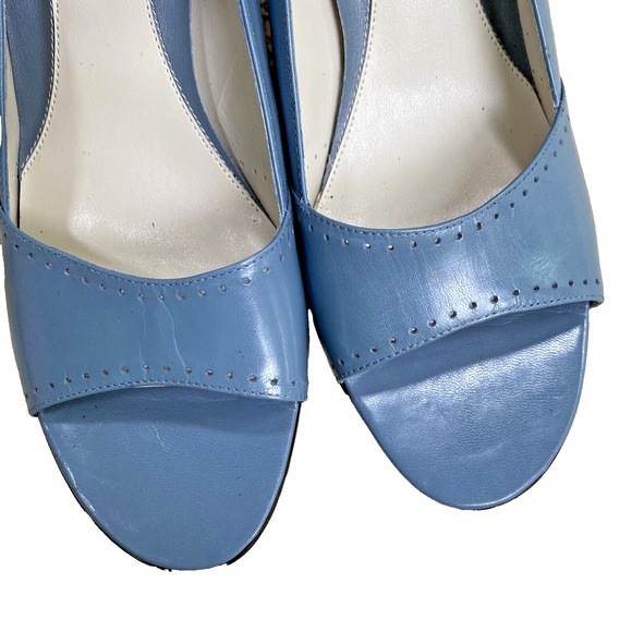 Jones Wear Open Toe High Heel Pumps Powder Blue Gray Classic Career US Size 9M - Picture 8 of 11